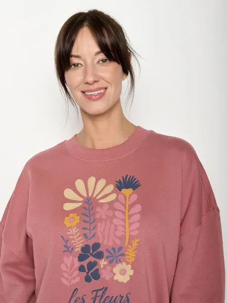 GreenBomb GREENBOMB Les Fleurs Core - Lässiges Sweatshirt aus Bio-Baumwolle / hochwertiger Print / GOTS / Fair & Vegan, Rosa (dark rose), – Produktbild 2 von 4