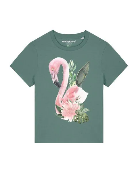watapparel watapparel T-Shirt Frauen Flamingo mit Blumen, Green bay, – Produktbild 1 von 3