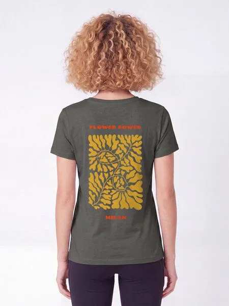 watapparel watapparel T-Shirt Frauen Milan Flora, Khaki, – Produktbild 2 von 3
