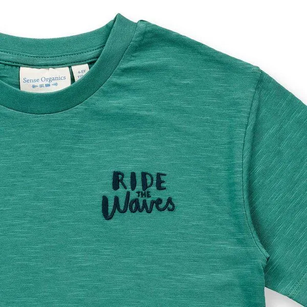 Sense Organics Sense Organics Kinder T-Shirt, Modell ANTON, Wellen-motiv auf smaragdgrün, – Produktbild 2 von 2