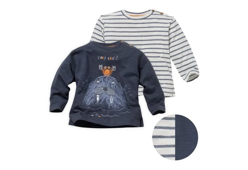 People Wear Organic People Wear Organic Langarmshirt im Doppelpack, aus Bio Baumwolle, Blau, – Produktbild 1 von 5