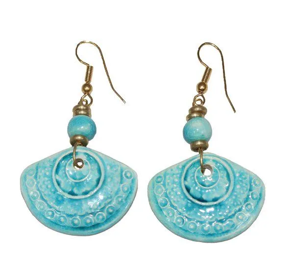Schönes aus Indochina Schönes aus Indochina Schmuck Ohrringe aus Keramik Lotus, Blume und Fächer, Türkis, – Produktbild 2 von 5