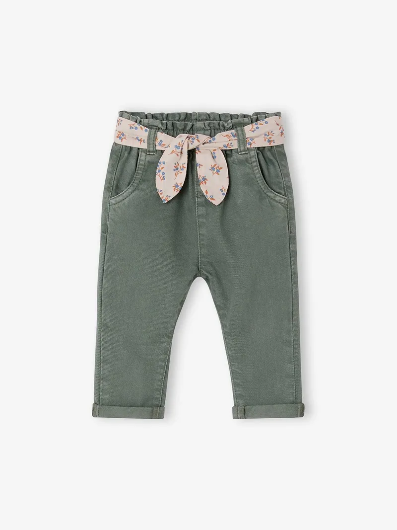 Vertbaudet Paperbag-Hose mit Stoffgürtel Baby Mädchen, Grün, – Produktbild 2 von 4
