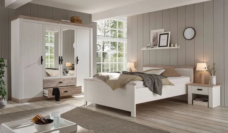 Home affaire Nachtkommode Florenz Nachtschrank Seitenschrank Kommode, mit schön verzierten, außergewöhnlichen Metallgriffen Nachttisch, Weiß, – Produktbild 5 von 5