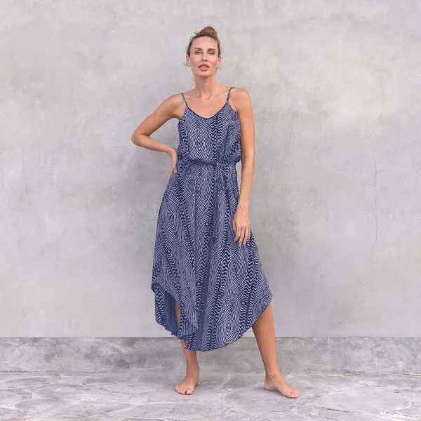 Jaya Jaya MAXIKLEID ESTELLE - Damen - Luftig-leichtes Maxikleid mit Allover-Blütenprint aus weichfließender Rayon-Viskose ideal für den Urlaub, Zumba blue, – Produktbild 1 von 1