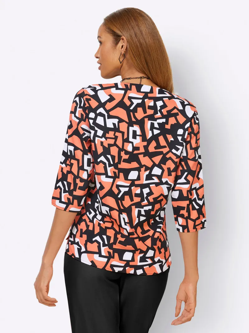 Witt Druckbluse papaya-schwarz-bedruckt, Papaya-schwarz-bedruckt, – Produktbild 2 von 2