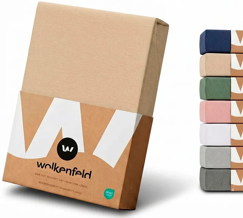 Wolkenfeld Spannbettlaken 100% Baumwolle - Superweiches Bettlaken für Matratzen von 5 bis 20cm, Jersey, Gummizug: rundum, (1 Stück), Rutschfest & Blickdicht - 90x200, 140x200, 160x200, 180x200 200x200, Beige, – Produktbild 1 von 5