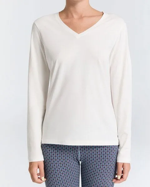 Leela Cotton Leela Cotton Damen V-Neck Shirt Bio Baumwolle Elasthan, Naturweiß, – Produktbild 1 von 4