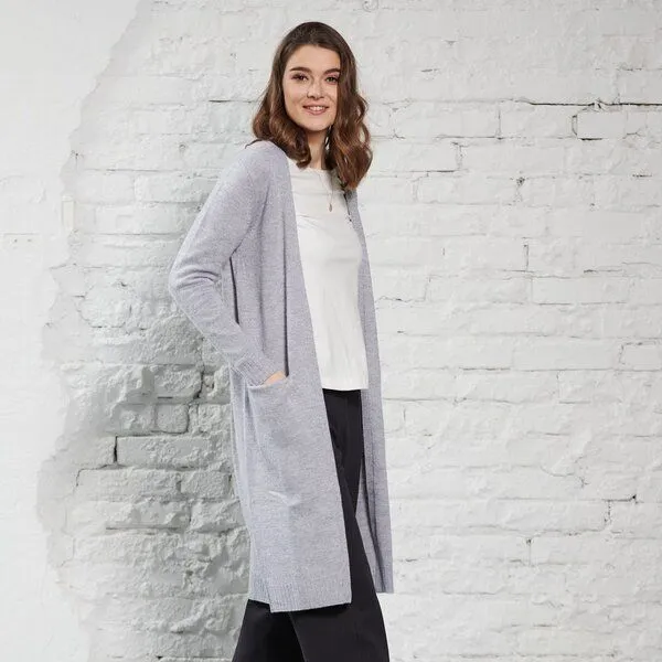 Kokon Zwo Kokon Zwo Lange Strickjacke 100% Merinowolle (ÖKO TEX), Grauweiß-melange, – Produktbild 1 von 3