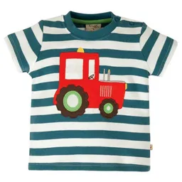 Frugi Frugi T-Shirt Traktor in blau-weiß gestreift – Produktbild 1 von 1