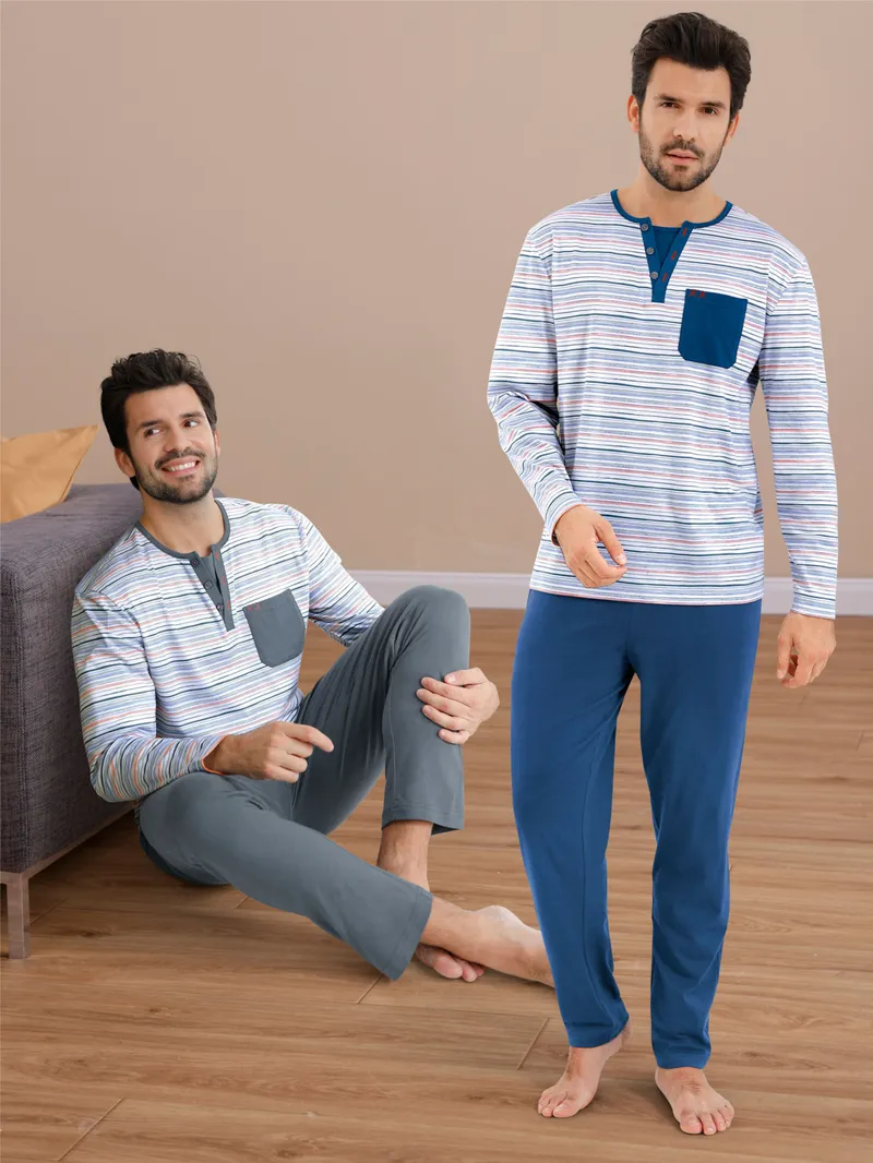 wäschepur men Schlafanzüge anthrazit + marine, Anthrazit + marine, – Produktbild 1 von 3