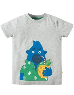 Frugi Frugi T-Shirt Stanley mit Gorilla-Applikation in grau – Produktbild 1 von 1