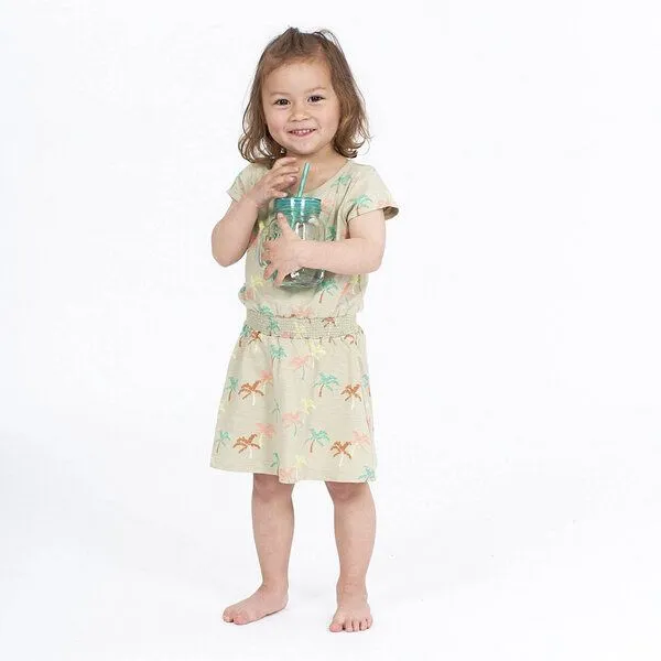 Sense Organics sense-organics Mädchenkleid mit Palmen, Modell MELDA, Palmen-druck auf hellem schilfgrün, – Produktbild 2 von 2
