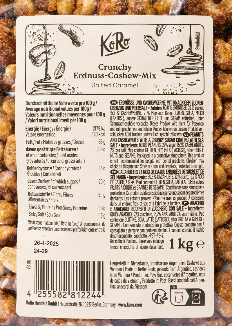 KoRo Crunchy Erdnuss-Cashew-Mix Salted Caramel 1 kg – Produktbild 5 von 5
