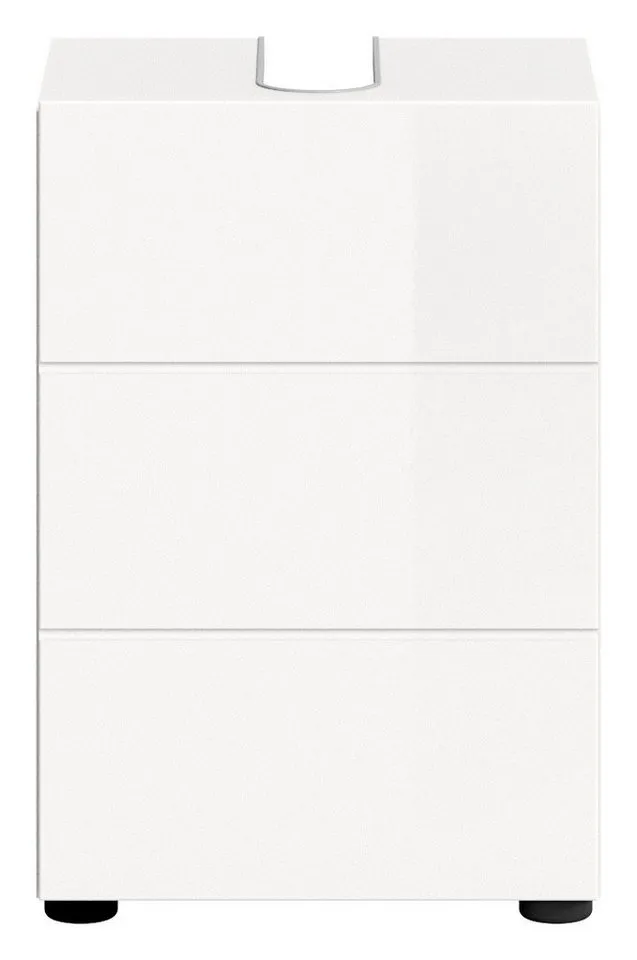 xonox.home Waschbeckenunterschrank Weiß Hochglanz Siphonausschnitt Melamin Modern 38x56x34 cm, Weiß, – Produktbild 2 von 5