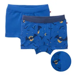 People Wear Organic People Wear Organic Boxershorts, 2er Pack, blau bedruckt "Fledermäuse" und blau uni, Bio-Baumwolle – Produktbild 1 von 1