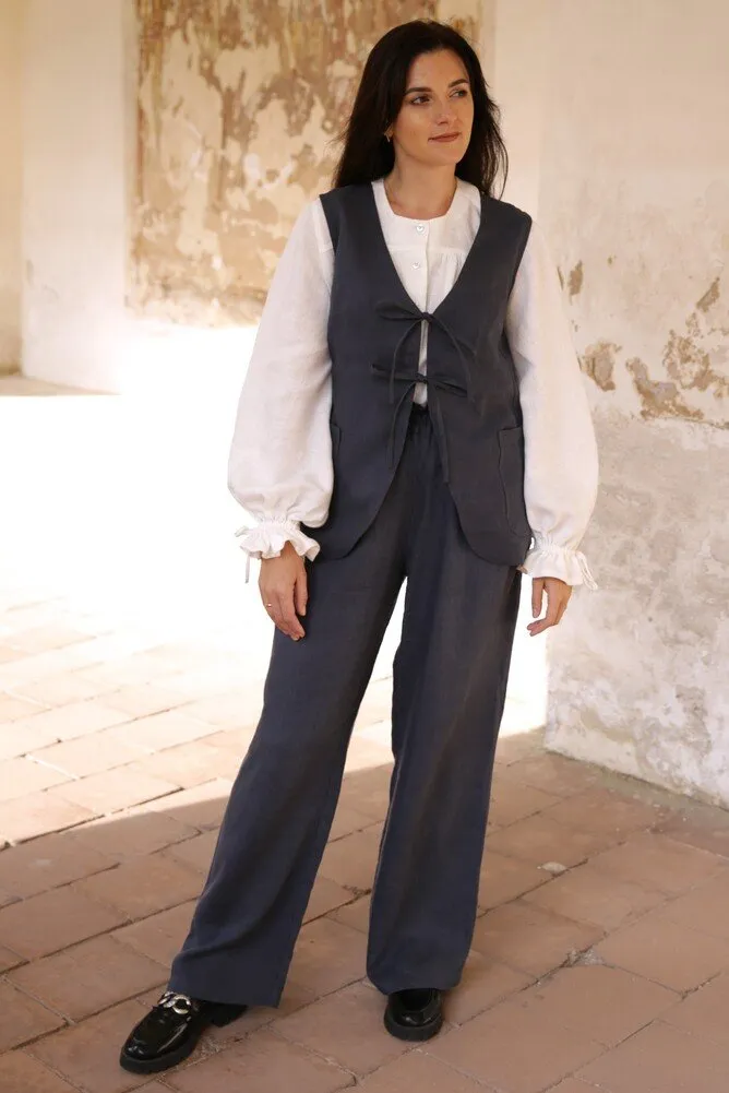 Amber Linen Amber Linen Damen vegan Weste Charlotte Charcoal Grey, Dunkelgrau, – Produktbild 1 von 2