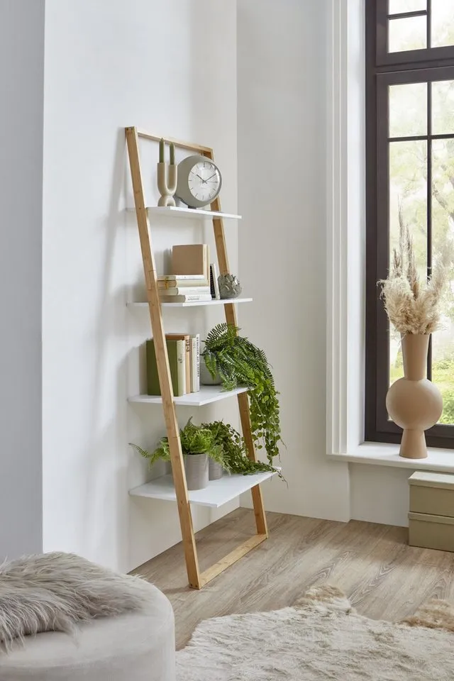 freiraum Badregal Leiter, in Bambus / Weiß, Echtholz/MDF - 61,3x164x36,5cm (BxHxT) – Produktbild 2 von 5