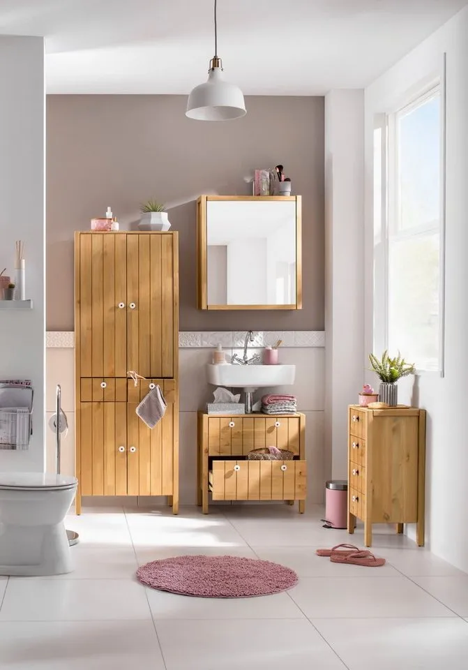 Home affaire Hochschrank Tina Badmöbel, Schrank, Breite 57 cm, Massivholz, FSC®, Braun, – Produktbild 4 von 5