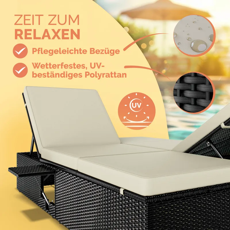 Casaria® Casaria® Polyrattan Gartenliege 200x115x33cm – Produktbild 2 von 2