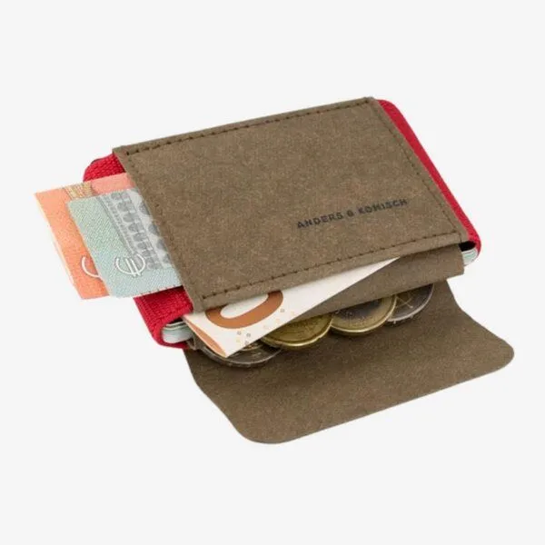 ANDERS & KOMISCH ANDERS & KOMISCH Mini Pro Slim Wallet mit Münzfach - Kleines smarte Portemonnaie Braun, Rot, – Produktbild 3 von 4