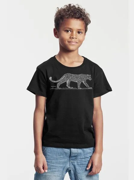 Peaces.bio - handbedruckte Biomode Peaces.bio - handbedruckte Biomode Bio-Kinder T-Shirt Leopard, Schwarz, – Produktbild 2 von 3