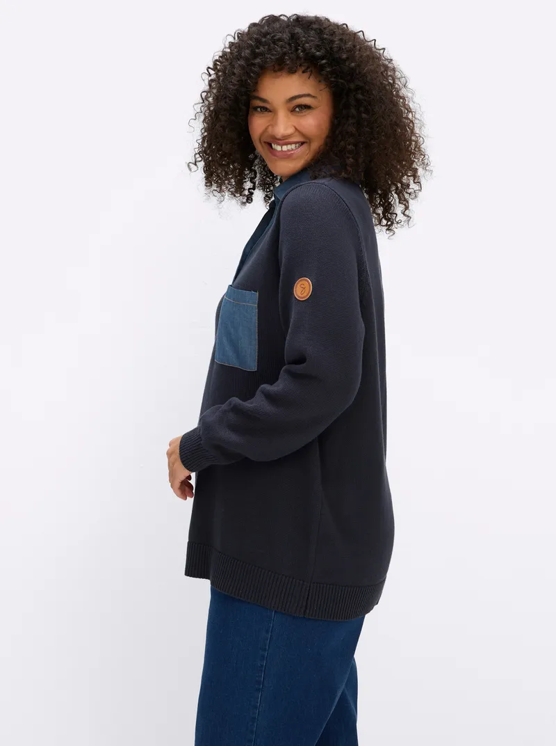 sheego Strickpullover tiefblau, Tiefblau, – Produktbild 2 von 2