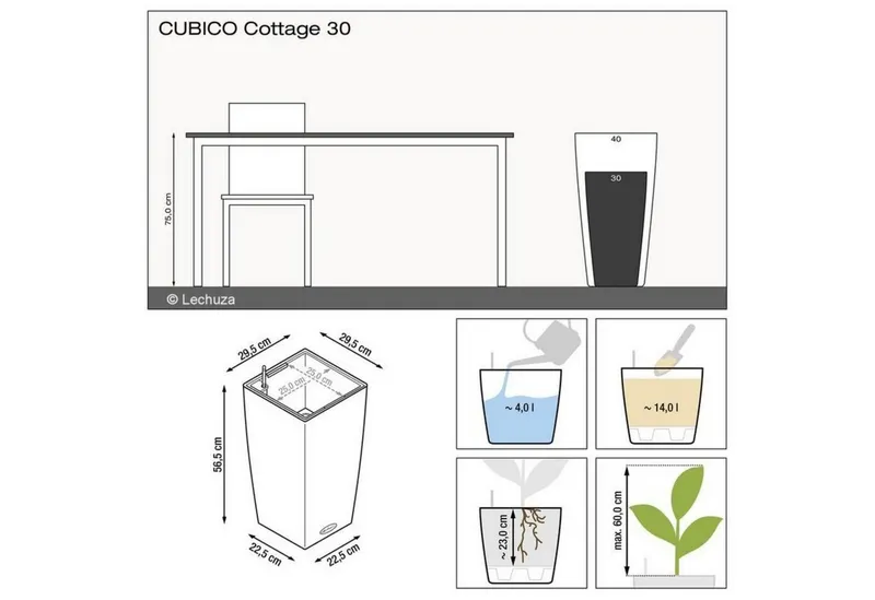 Lechuza® Lechuza® Pflanzkübel Pflanzgefäß Cubico Cottage 30 weiß, Weiß, – Produktbild 3 von 6