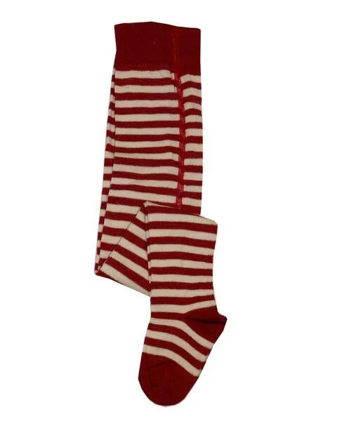 grödo grödo Kinder Strumpfhose geringelt Schurwolle (kbT) Baumwolle (Bio) mit Elasthan, Rot-natur, – Produktbild 1 von 2