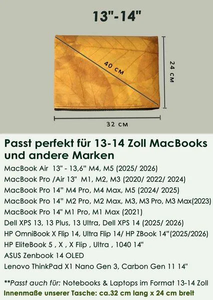 BY COPALA BY COPALA Gefütterte nachhaltige Laptop Hülle 13–14 Zoll aus Blattleder – für MacBook Air & Pro in gelb – Produktbild 1 von 4