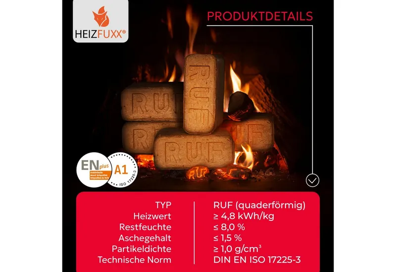 HEIZFUXX Holzbriketts RUF Red Holzbriketts Hartholz, 20 kg, (Paket, 2-St) – Produktbild 5 von 5