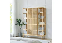 en.casa Kleiderschrank »Hudiksvall« mit 10 Staufächern, 2 großen Ablagen185x140x45cm Natur – Produktbild 1 von 1