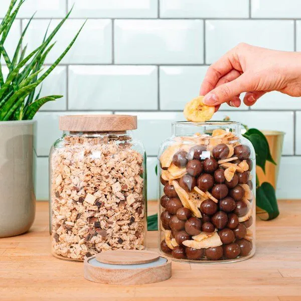 Econovo Econovo Vorratsgläser mit Holzdeckel | 1200ml (Set 2-tlg.) | Kollektion Oval – Produktbild 2 von 4