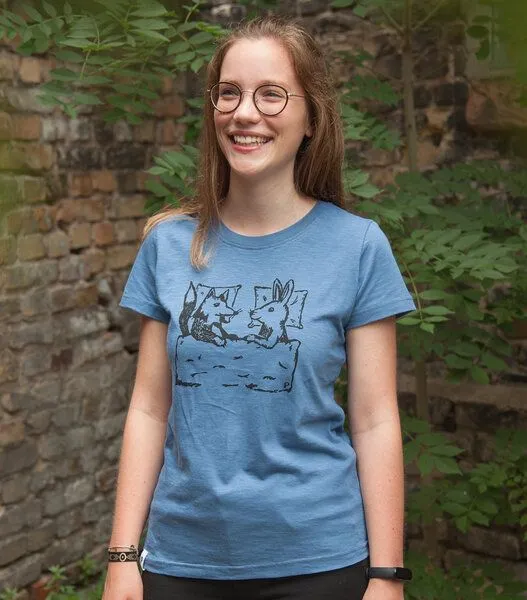 päfjes päfjes Fuchs & Hase - Frauen T-Shirt - Fair gehandelt aus Baumwolle Bio - Slub, Blau, – Produktbild 1 von 3