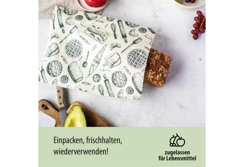 little bee fresh little bee fresh Bienenwachstuch großer Beutel mit Bio-Bienenwachs, wiederverwendbar, plastikfrei, nachhaltig, regional, Grau|rot, – Produktbild 3 von 5