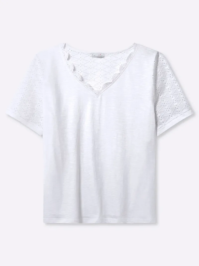 sheego by Joe Browns V-Shirt weiß, Weiß, – Produktbild 1 von 2