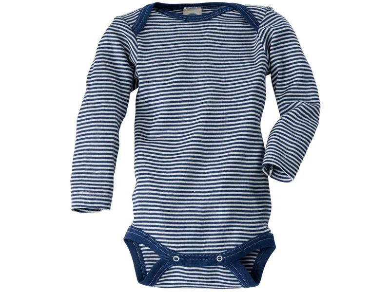 Cosilana Cosilana Baby Body Langarm Wolle Seide blau-geringelt Gr. 98/104, Blau, mehrfarbig, – Produktbild 1 von 2