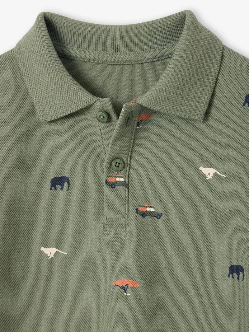 Vertbaudet Jungen Poloshirt mit Allover-Print, Khaki, – Produktbild 3 von 3