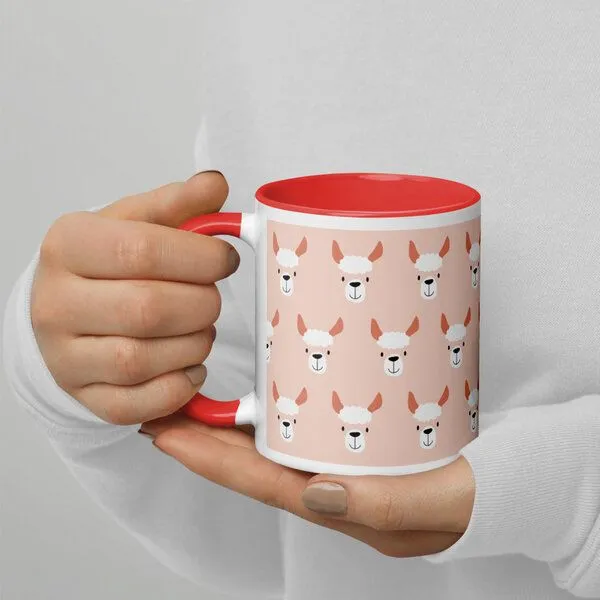 PepMelon Lama Tasse mit Farbe innen, Be Llamazing, lustige Lama Weihnachtstasse, Rot, – Produktbild 3 von 4