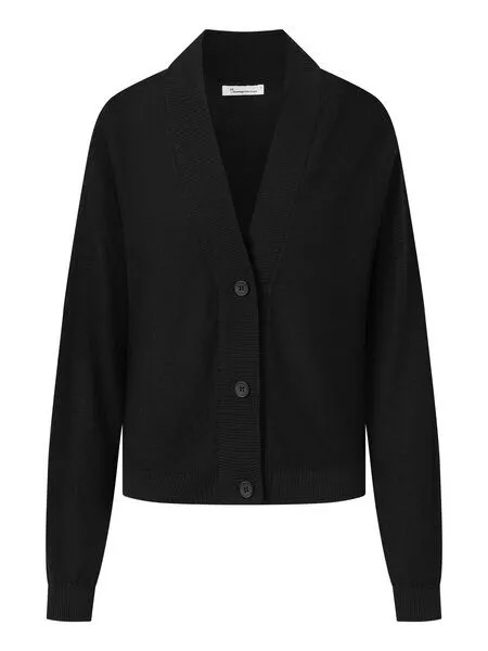 KnowledgeCotton Apparel KnowledgeCotton Apparel Strickcardigan mit V-Ausschnitt aus EcoVero, Black jet (schwarz), – Produktbild 4 von 4