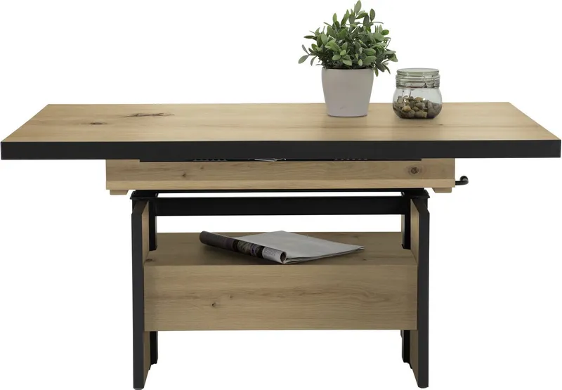 HELA Couchtisch Noah, ausziehbar und höhenverstellbar, mit Schubkasten, vintage look, Braun|schwarz, – Produktbild 2 von 5