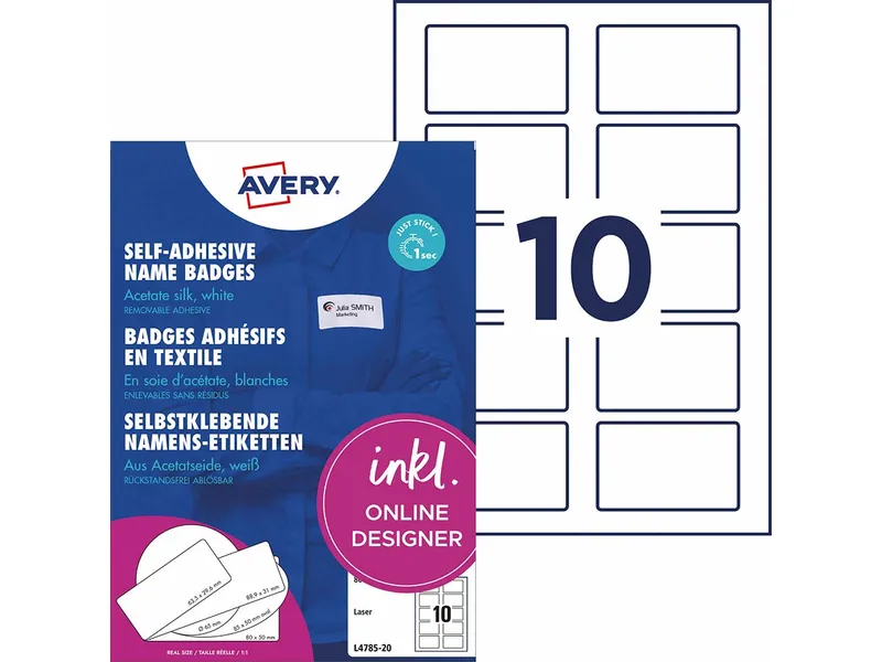 Avery Zweckform Avery Zweckform Selbstklebende Namens-Etiketten Laser "L4785" 200 Stk. 80x50mm, Weiß, – Produktbild 2 von 3