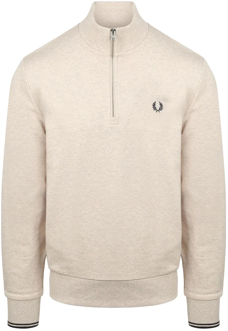 Fred Perry Fred Perry Half Zip Pullover Melange Beige - Größe M, Beige, – Produktbild 1 von 5