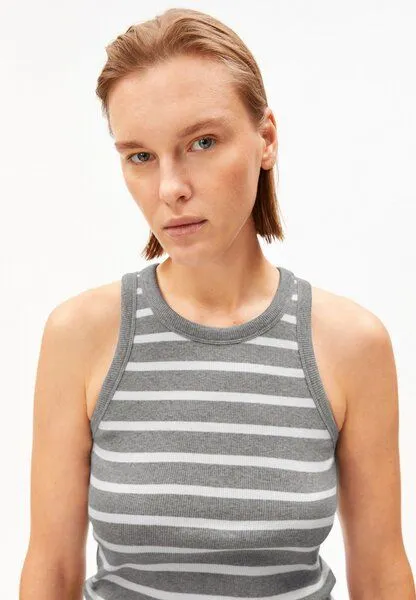 ARMEDANGELS ARMEDANGELS KANITAA STRIPES Damen Ripp-Top aus Bio-Baumwoll Mix, Silver melange-white, – Produktbild 3 von 4