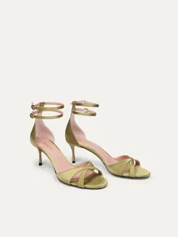 BIKKOU BIKKOU Damen vegan Sandalen Sommer Mittagessen Grüner Satin – Produktbild 1 von 1