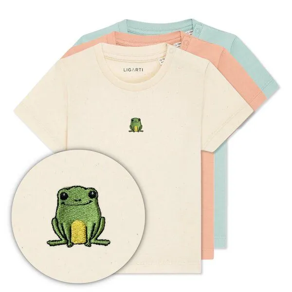LIGARTI LIGARTI Babyshirt - Nils der Frosch, Pfirsich, – Produktbild 3 von 3