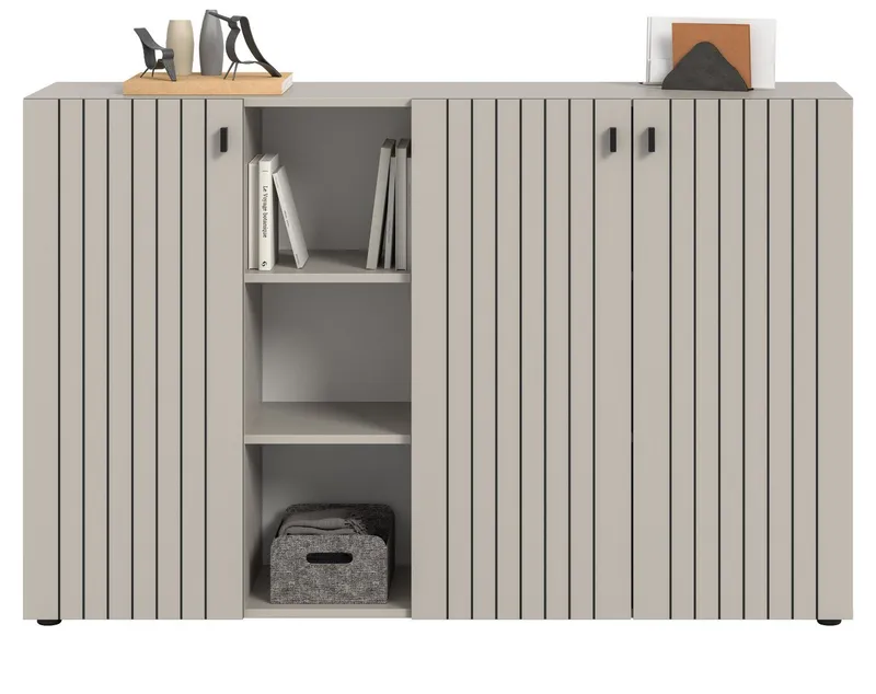 Inn.Furn Kombikommode Loreno (Flurkommode / Schuhschrank in Kaschmir und Schwarz, 3-türig, 150 x 96 cm), mit 9 Fächern, Beige, – Produktbild 3 von 5