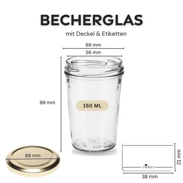 mikken mikken 100 Dessertgläser 150 ml Einmachgläser mit Schraubdeckel, Gold, – Produktbild 3 von 3