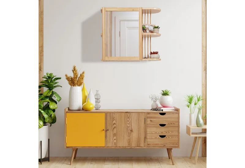 RELAXDAYS RELAXDAYS Badregal Bambus Wandregal mit Spiegel, 1-tlg., Braun, – Produktbild 5 von 5