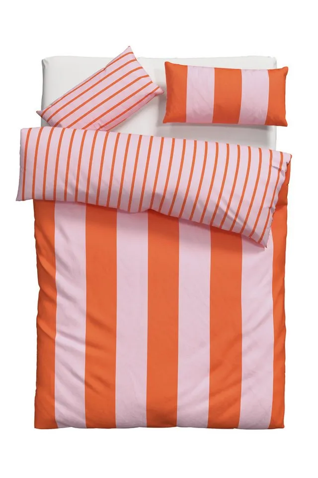 OTTO home Wendebettwäsche Sari Trend ab Gr. 135x200 cm, Bettwäsche-Set in modernen Farben, Linon, 2 teilig, Bettwäsche aus 100% Baumwolle mit Streifen, trendig, Orange|rosa, – Produktbild 6 von 6
